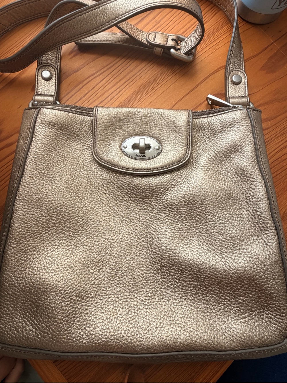 Fossil Marlow Metallic Taupe Pebble Leather Shoulder Bag